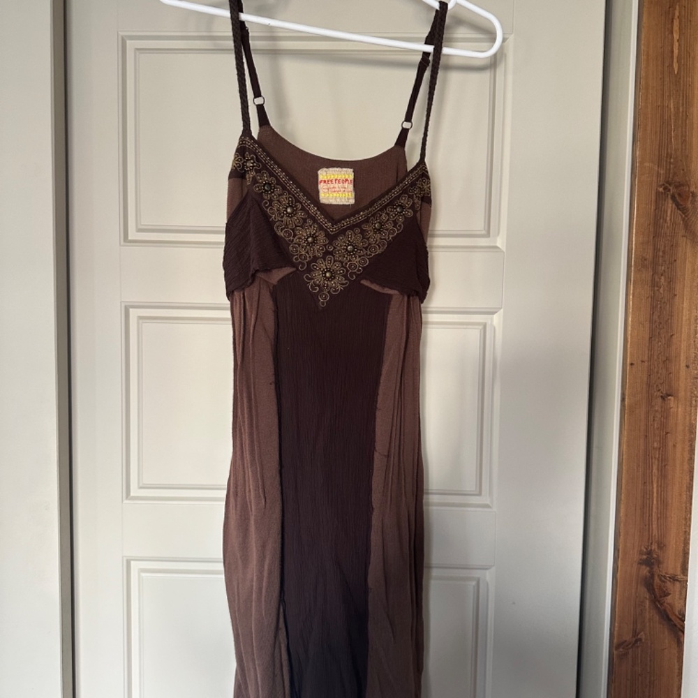 Brown Medium Free People Beaded 2000s Summer Dress Excellent Condition